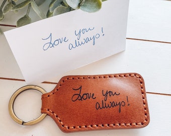 Handwriting Keychain, Gift with Handwriting, Leather Keychain Personalized, Father's Day Gift, Anniversary Gift, Boyfriend Gift, Memorial