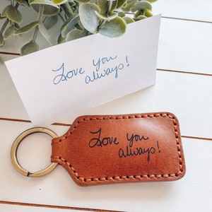 Handwriting Keychain, Gift with Handwriting, Leather Keychain Personalized, Father's Day Gift, Anniversary Gift, Boyfriend Gift, Memorial