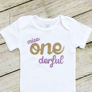 Miss ONEderful First Birthday Bodysuit | Gold Sparkle with lavender | Smash Cake | Outfit for Pictures | glitter | 1st bday | ONE derful