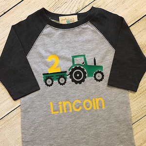 Tractor Birthday Raglan, Birthday Tractor t-shirt, Personalized Birthday Shirt, Red Tractor Shirt, Green Tractor Shirt, Shirt for Birthday