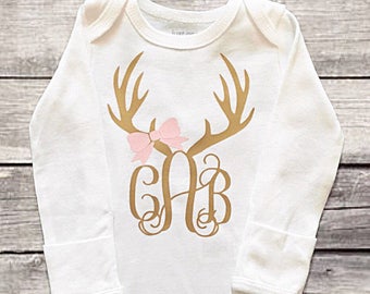 Monogram Deer Antler bodysuit | hunting | baby girl | baby shower gift | long or short sleeves | custom