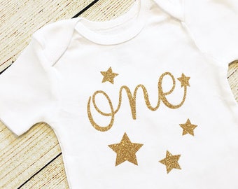 Twinkle Twinkle Little Star First Birthday Bodysuit | Sparkle | Smash Cake | Outfit for Pictures | gold glitter | 1st bday