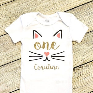 Cat "one" Bodysuit | kitty | First Birthday | Spring | Baby Girl | Sparkle Gold | Personalized