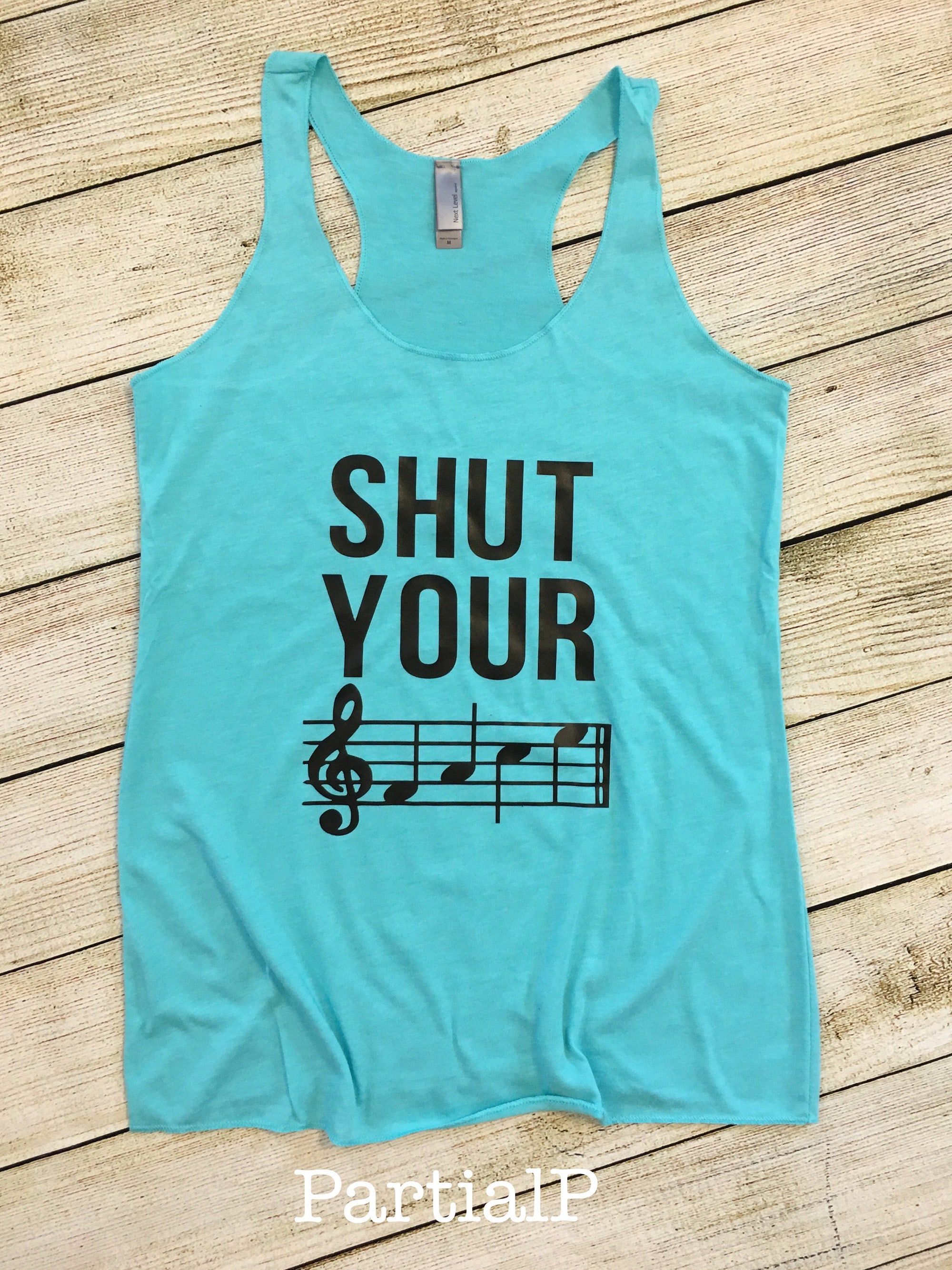 Shut Your FACE musical notes tank top