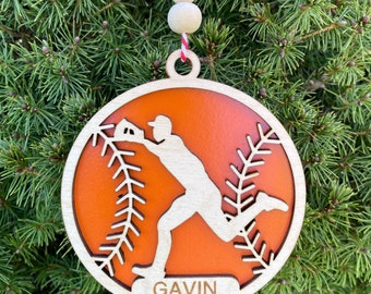 Personalized Wooden Baseball Ornament | Customized | Choose Color