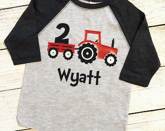 Tractor Birthday Raglan, Birthday Tractor t-shirt, Personalized Birthday Shirt, Red Tractor Shirt, Green Tractor Shirt, Shirt for Birthday