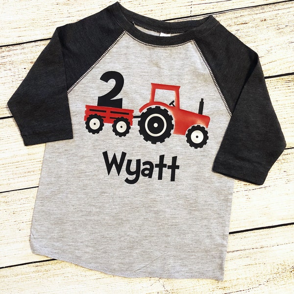 Tractor Birthday Raglan, Birthday Tractor t-shirt, Personalized Birthday Shirt, Red Tractor Shirt, Green Tractor Shirt, Shirt for Birthday