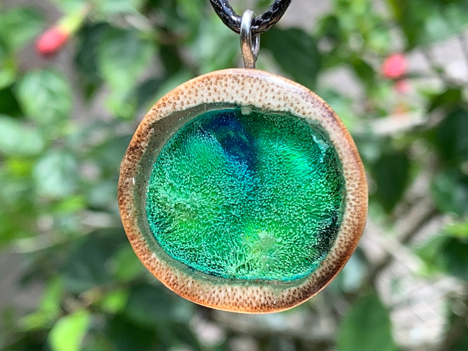 Exotic Agave Wood Resin Reversible Pendant Necklace Abstract Etsy