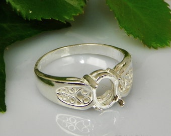 Oval Filigree (6x4- 10x8) Cabochon (Cab) Sterling Silver RING Setting (ID# 163-567)