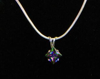 Luckyshine Teardrop Rainbow Mystical Fire Topaz Necklace – Silver Plated, Natural Gemstone