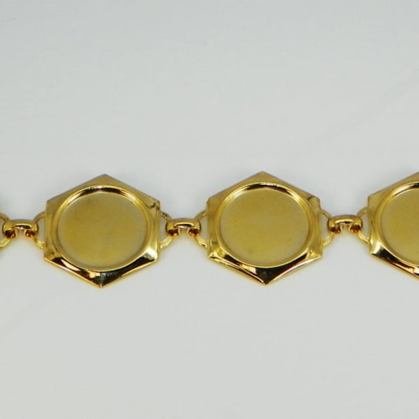 Bracelet Setting 18mm Round (or smaller) Gold Plated Hexagonal Cabochon (Cab)