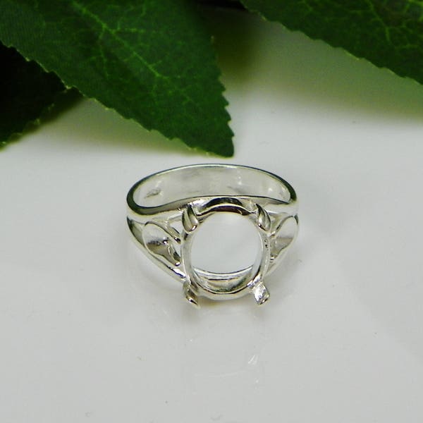 Oval Side Deco (12x10- 25x18) Cabochon (Cab) Sterling Silver RING Setting (ID# 163-900)