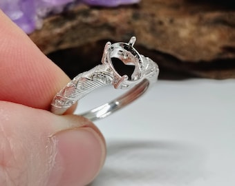 NEU! Oval (8x6 -10 x 8 mm) Solitaire strukturierter Schaft Rhodium Sterling Silber Vorgekerbte Ringfassung (W15-FRO-1)