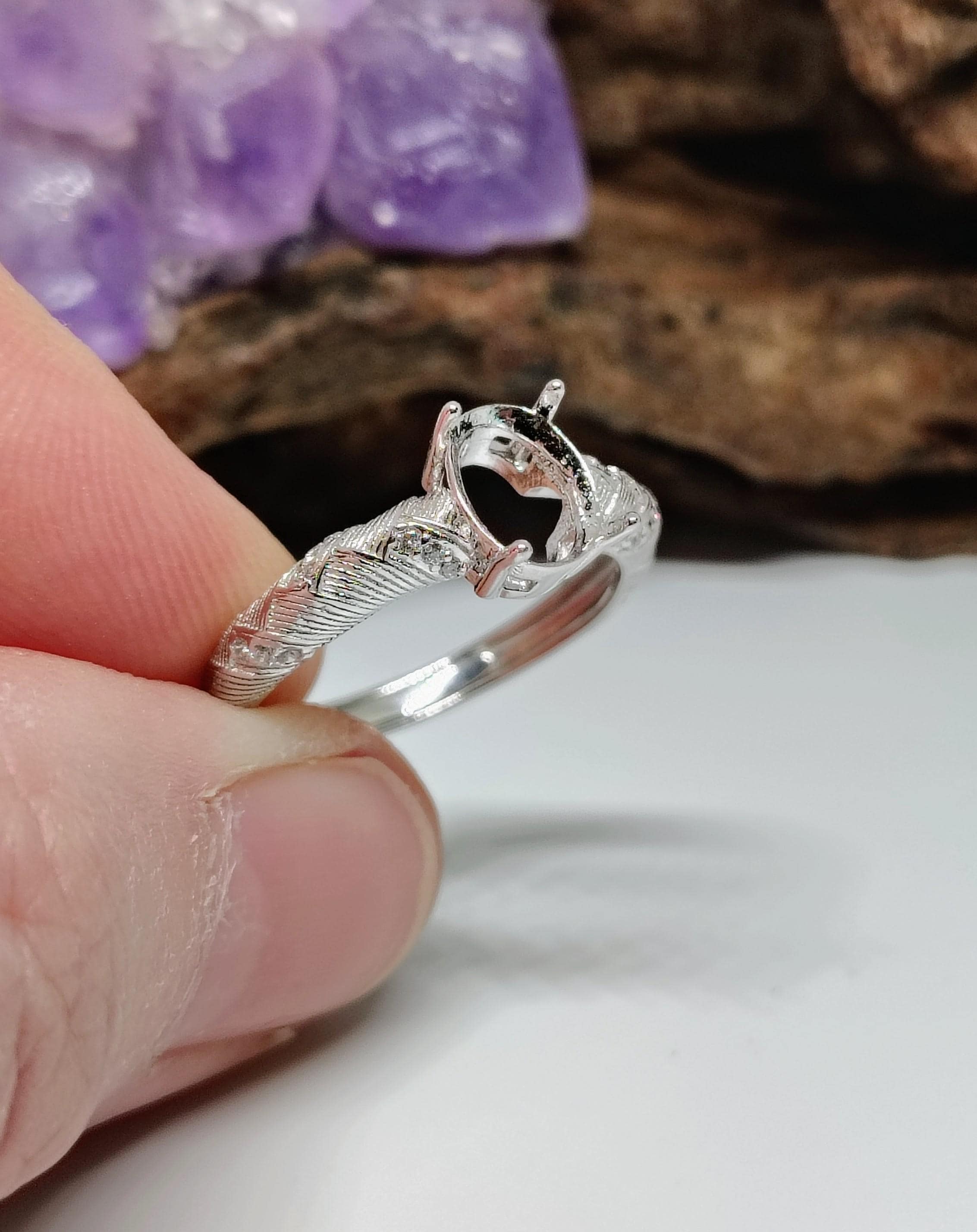 Bague En Argent 925 Avec Améthyste Et Zircons - Taille Ajustable, Neuf Sans écrin