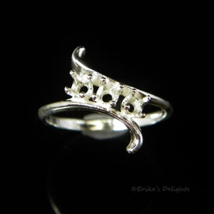 Round Bypass Triple Stone Sterling Silver Pre-Notched RING Setting (ID# 163-276)