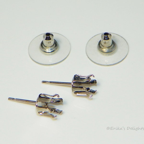Round (4mm - 14mm) Rhodium Plated Snap Tite Earring Settings (6 Prong)
