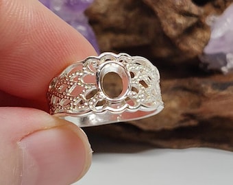 8x6 ovale filigrane Sterlingsilber-Ringfassung (E35-RO-1814)