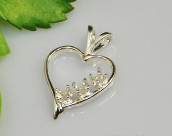 2.5mm (3 Stone) Heart Sterling Silver Pendant Setting (ID#161-243)