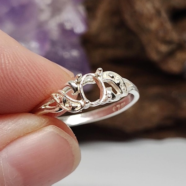 5x3 Oval Filigree Sterling Silver Pre-Notched RING Setting (E35-RO-1811)
