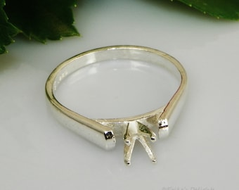 Runde Solitär-Hochzeitsart (4 mm - 6 mm) Sterlingsilber-Ring-Fassung (ID # 163-289)