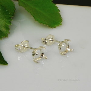 Round (3mm - 10mm) Cabochon (Cab) Sterling Silver Earring Settings 4 Prong (ID#162-610)