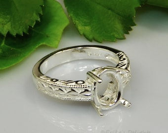 Oval Engraved Shank (7x5 - 18x13) Sterling Silver Pre-Notched RING Setting (ID# 163-831)