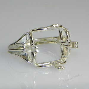 Square Regalle (10mm - 14mm) Sterling Silver Pre-Notched RING Setting (ID# 163-840)