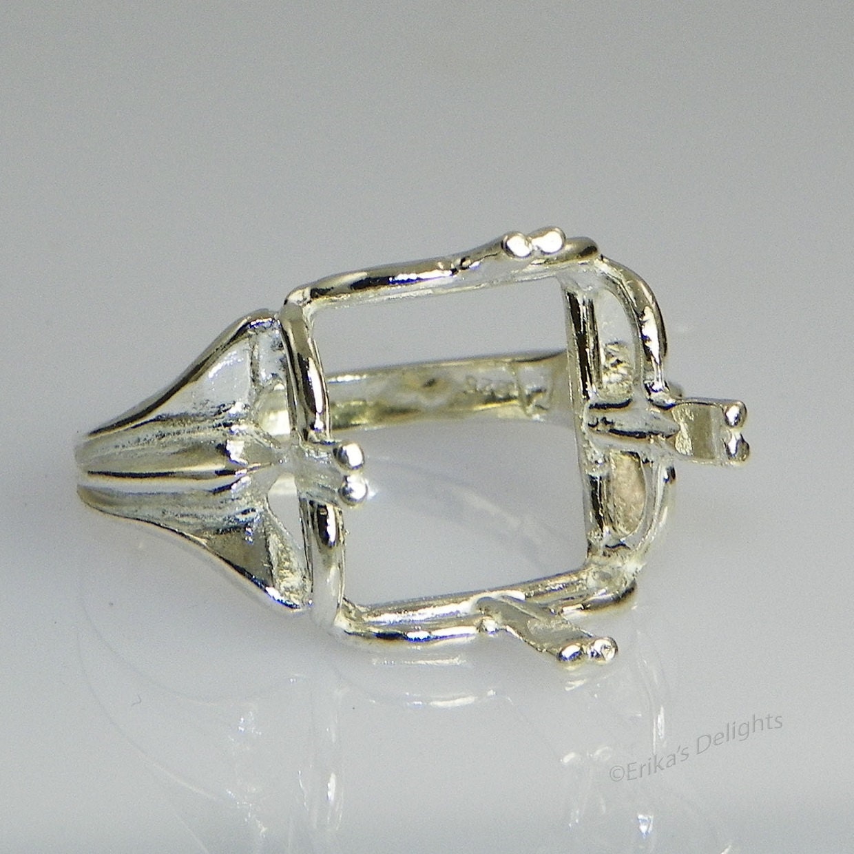 Square Regalle (10mm - 14mm) Sterling Silver Pre-Notched RING Setting (ID# 163-840)