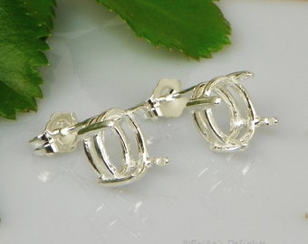 Oval (5x3 - 12x10) Sterling Silver Pre-Notched Earring Settings 4 Prong (ID#162-050)