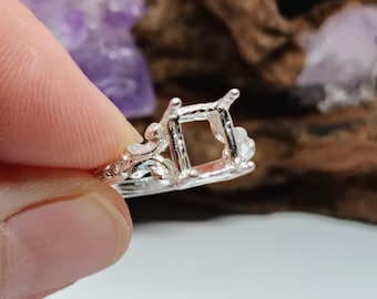 8x6 Smaragd Sterlingsilber Vorgekerbte RING-Einstellung (E35-RE-903)