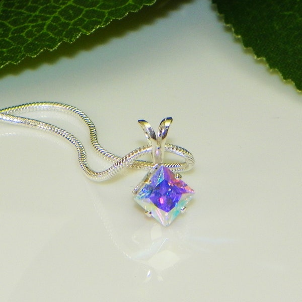 Princess Rainbow Mercury Mystic Topaz Sterling Silver Pendant w/ Chain Necklace