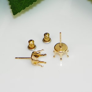 Round (4mm - 14mm) Gold Plated Snap Tite Earring Settings (6 Prong)