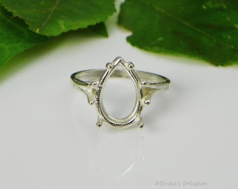 Solitär 4 Krappen (12x8 - 20x15) Sterling Silber Ring Fassung (#163-499)