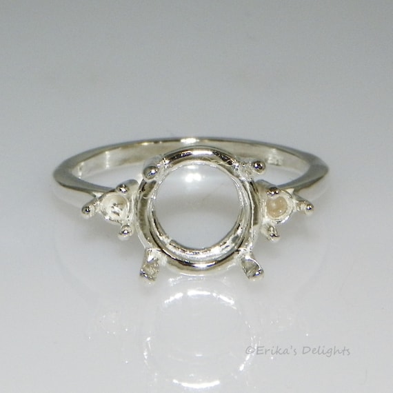 Round Accented (8mm 13mm) Sterling Silver Pre-notched RING