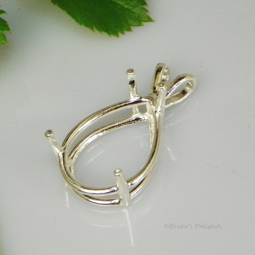 Pre-Notched Vintage Pear Pendant Setting - 14x9mm 925 Sterling Silver CP5037SS