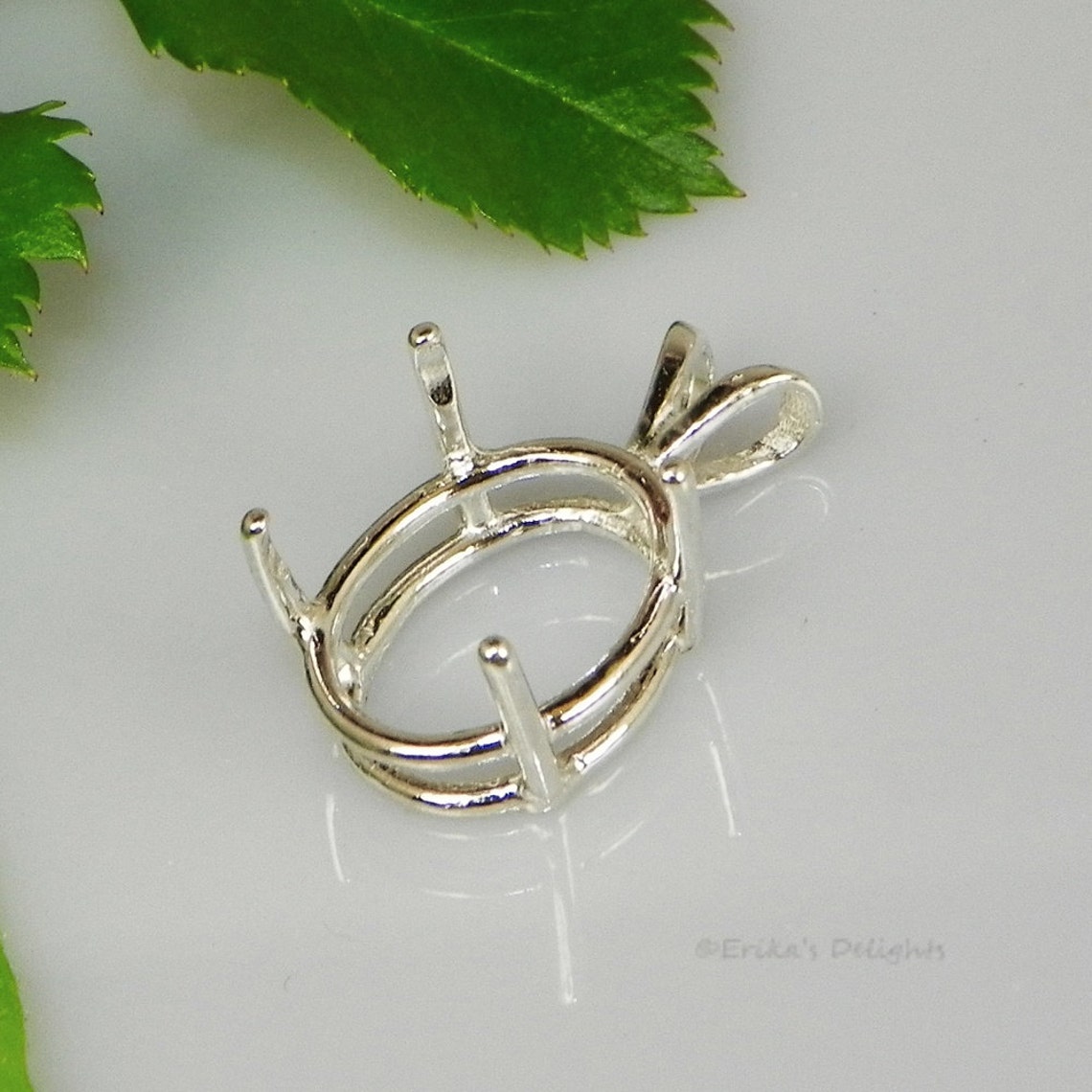 10x7mm Pear Shape Sterling Silver Pendant Setting - Pre-Notched For Easy Setting 4 thumbnail image