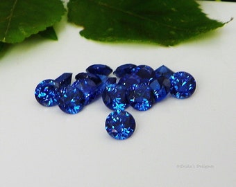 Round Blue Sapphire Cubic Zirconia (CZ) AAAAA Excellent Quality