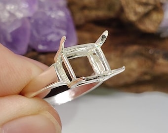 10x8 Smaragd Seite Set Sterling Silber Vorgekerbte RING-Einstellung (E35-RE-2978)