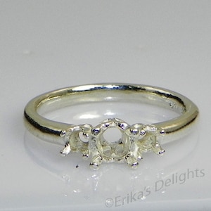 Round 3 Stone Sterling Silver Pre-Notched RING Setting (#163-821)