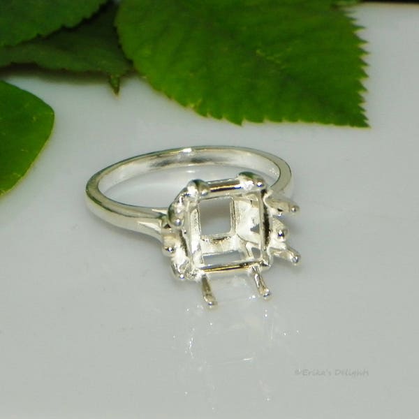 Square 8 Prong (10mm - 11mm) Sterling Silver Pre-Notched RING Setting (ID# 163-855)