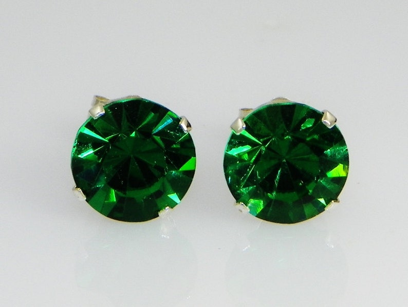 3mm 8mm Crystal Emerald Sterling Silver Earrings Made With - Etsy