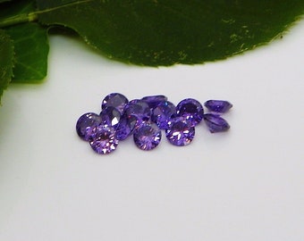 Round Purple Amethyst Cubic Zirconia (CZ) AAAAA Excellent Quality