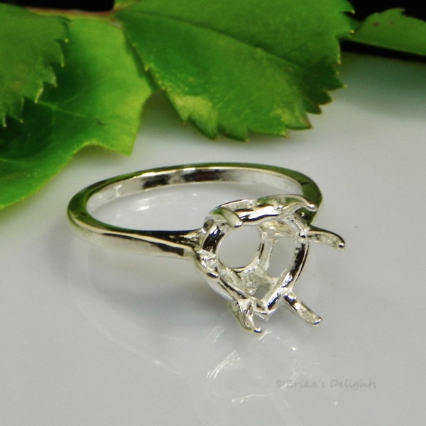 Heart Solitaire Deep (7mm - 11mm) Sterling Silver Pre-Notched RING Setting (ID# 163-632)