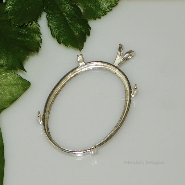 Sterling Silver Oval Cabochon Double Loop Dangle Setting – 925 Prong Finding For Jewelry Making