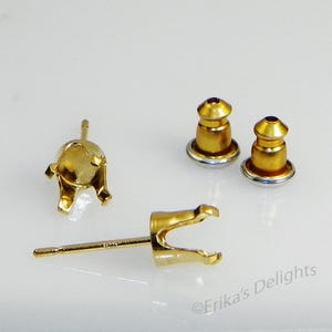 6mm Round 14kt GOLD Plated Sterling Silver Snap Tite Earring Settings (4 Prong)