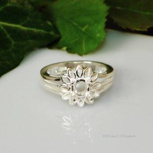 6mm Round Petal Style Pre-Notched Sterling Silver RING Setting (ID#163-824-0600)