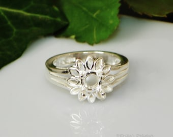 6mm Round Petal Style Pre-Notched Sterling Silver RING Setting (ID#163-824-0600)