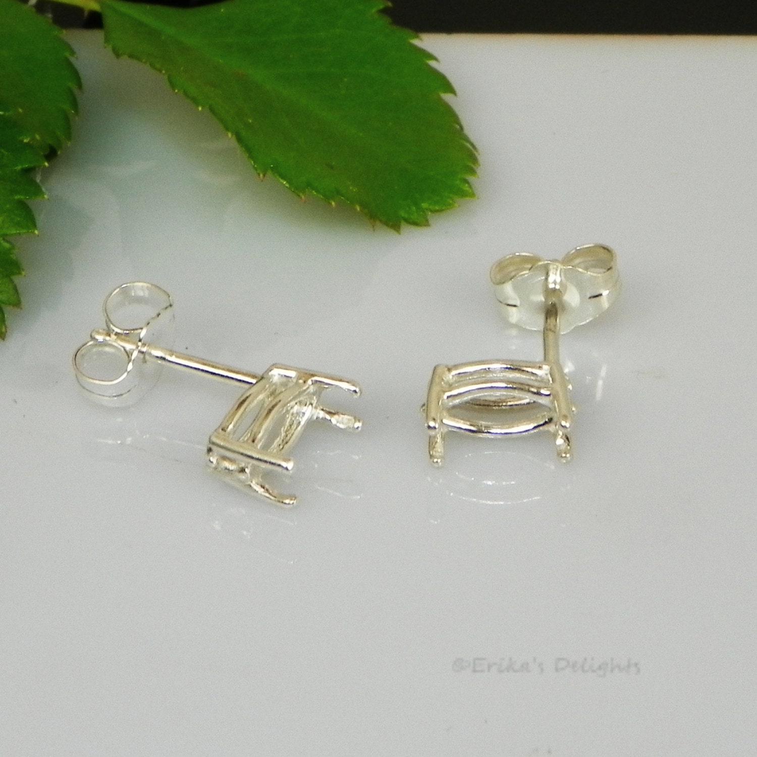 925 Sterling Silver Round Pre Cut Claw Earring Settings – Ore Metals