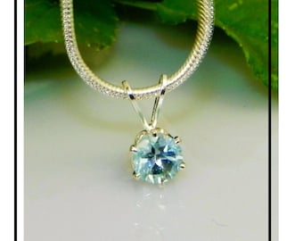 6mm Round Genuine Sky Blue Topaz Sterling Silver Pendant  w/ Snake Chain Necklace