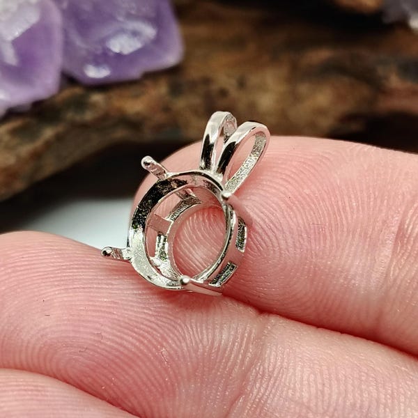 Round (6mm - 12mm) Basket Style Pre-notched Rhodium Sterling Silver Pendant Setting (W15-PR-7)